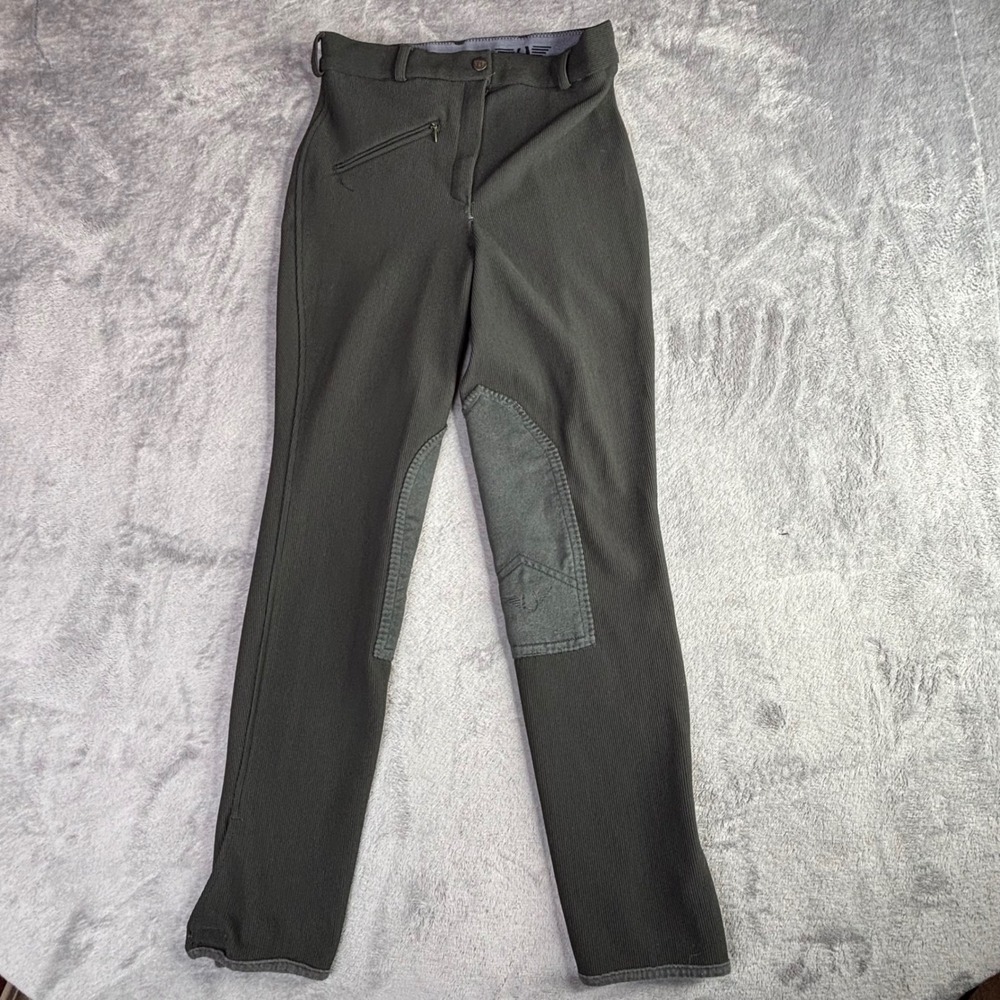 TuffRider Breeches Kids 26 Dark Charcoal Ribbed Knee Patch Equestrian Pants